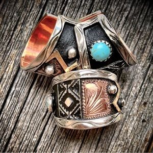 Mixed metal and turquoise OS western ring